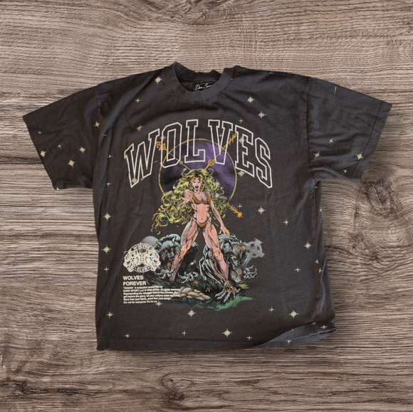 FIERCE "PREMIUM VINTAGE" OVERSIZED UNISEX TEE IN WOLF GRAY STARRY NIGHT - Picture 3 of 5